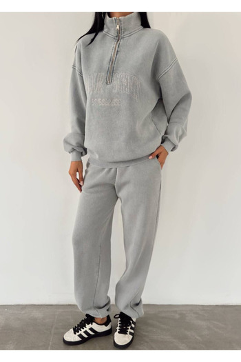 Bliss Women's Tracksuit Set Half Zipper Washable Tracksuit Set Oversize Bottom Top Set