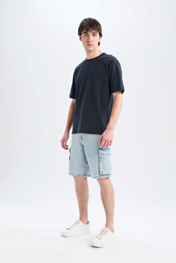 DeFacto 100 % Baumwolle, Oversize-Schnitt, weiter Schnitt, Rundhalsausschnitt, Basic, einfarbig, kurzärmeliges T-Shirt E6885AXNS