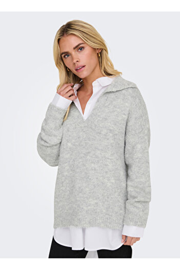 ONLY Onlmaggie Life Ls Split Neck Cc Knt Κόκκινο Μπεζ 15324310