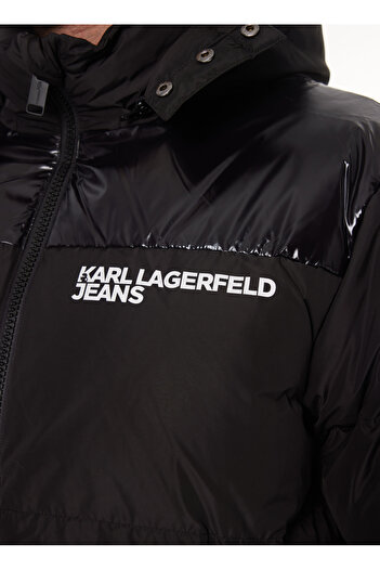 Karl Lagerfeld KLJ PUFFER JACKET Kapüşon Yaka Baskılı Siyah Erkek Mont 245D1505