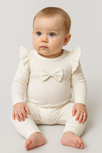nevrankids Girl's Clothing Ribbed Top and Ribbon Ruffle Suit