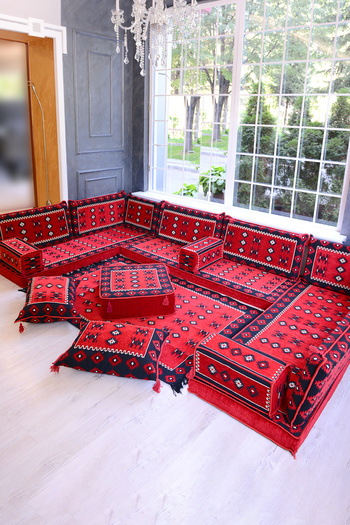 BAKIRÖZÜ HOME Şark Köşesi Takımı Konsepti Yemen Modeli Koltuk Takımı Sünger Dahil (18 Parça)