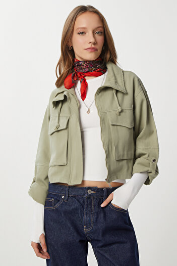 Lovelyİstanbul Gabardine Jacket with Flap Pockets Lan0063 Olive Green