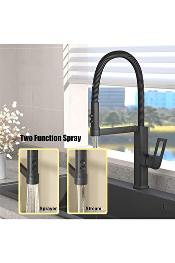 Sanlux Matt Black Kitchen Faucet, 49 cm, With Pull-out Spray and 360° Rotation, VST57