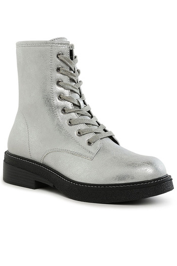 london Rag Women Faux Leather Lace Up Boots in Silver