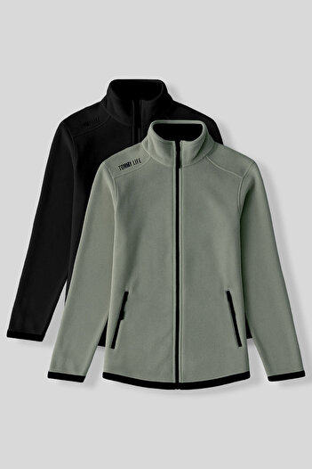 TOMMY LIFE Comfortable Fit Stand Collar 2-Pack Black-Cagla Women's Fleece Sweatshirt - 97173