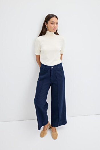 KADRİYE BAŞTÜRK Double Leg Gabardine Trousers Navy Blue