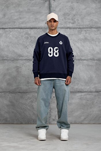 NOMARC Μπλουζάκι Oversize με στάμπα με ρίγες Navy Blue 98