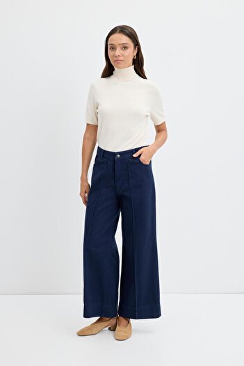 KADRİYE BAŞTÜRK Double Leg Gabardine Trousers Navy Blue