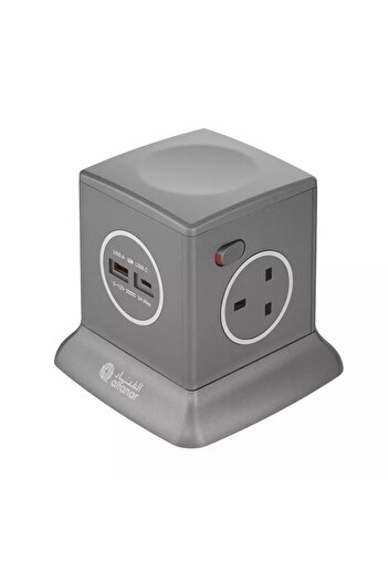 Alfanar Power Extension Tower 13A with 3 Sockets, 3M Grey