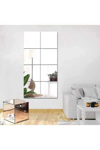 Slasa Self-Adhesive Acrylic Mirror Tiles, 2mm Thick, Flexible & Shatter Resistant - 12x12, Pack of 8