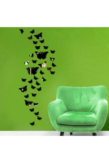 Slasa Large 3D Butterfly Wall Stickers - Black Acrylic Reflective Finish
