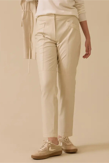 SEÇİL Women's Buttoned Ankle Length Faux Leather Pants - Beige