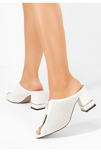 B T Shoes Mules με χοντρο τακουνι Chantela λευκά