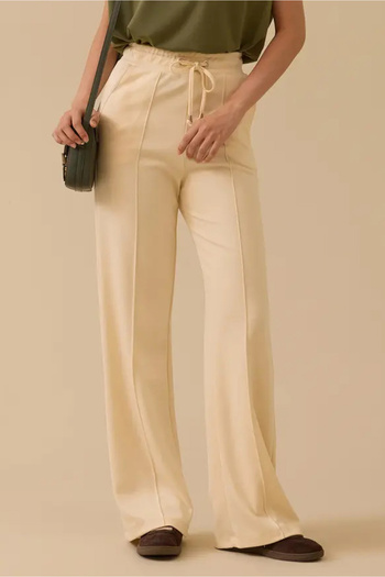 SEÇİL Women's Lace-Up Wide-Leg Pants - Cream