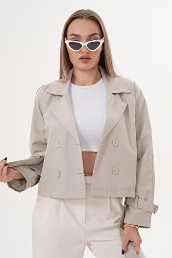 soi fashion Belted Lined Short Trench Coat Stone