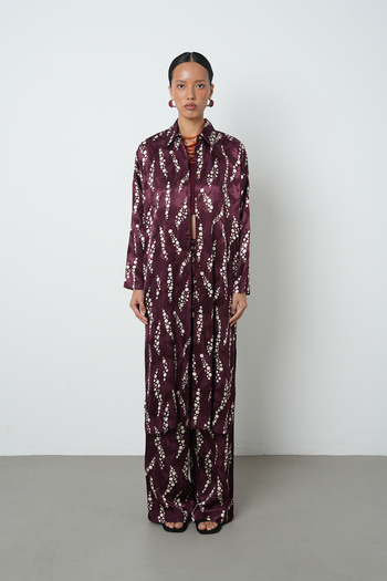 Orfeo Negro Women's Burgundy Color Patterned Long Tunic Hijab Shirt - Dress