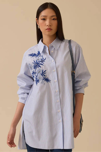 SEÇİL Women's Relaxed Fit Embroidered Tunic Shirt - Blue