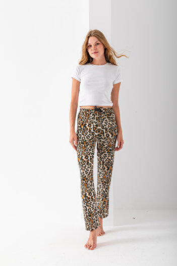 GİYSA Women's Elastic Waist Leopard Print Pajama Pants - 2059