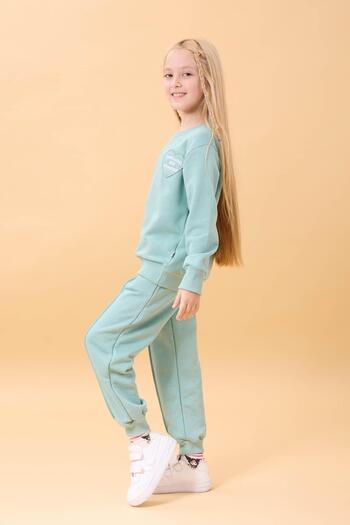 Perendi Girl's Basic Heart Applique Seasonal Top and Bottom Set Çağla