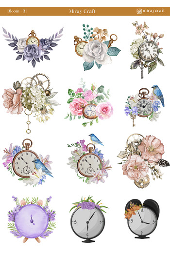 MirayDesign 1 Piece of Blooming Flowers Themed Sticker – 12X17 cm for Scrapbook, Bullet Journal, Planner