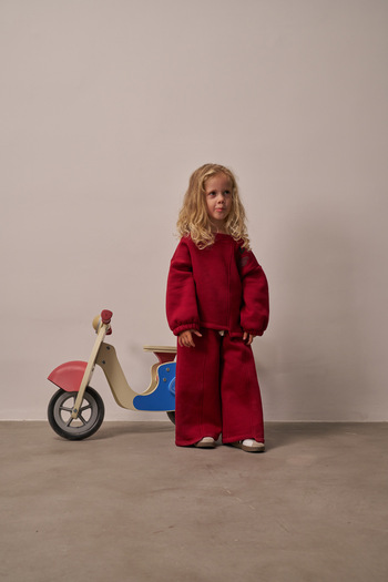 Oh La La Koala For Little Ones Burgundy Shoulder Embroidered Asymmetrical Detailed Top and Bottom Set