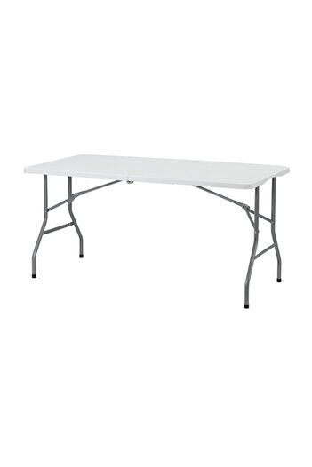 Lawazim Folding Picnic Table 150x70.5x74cm - White Fold-in-Half Plastic Trestle Table with Handle