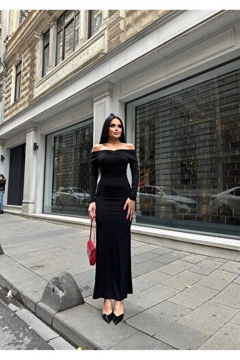 Friday Mood Women's Slit Detailed Off-The-Shoulder Dress