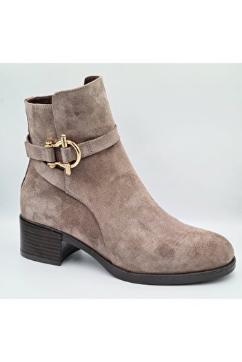 Greyder 59301 Mink Suede Genuine Leather Thick Heeled (4cm) Women's Zippered Boots
