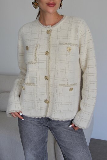 Julidress Premium Knitwear Cardigan Jacket with Gold Sim and Gold Button Details