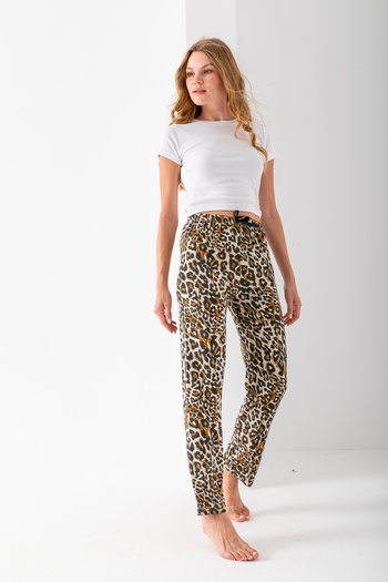 GİYSA Women's Elastic Waist Leopard Print Pajama Pants - 2059