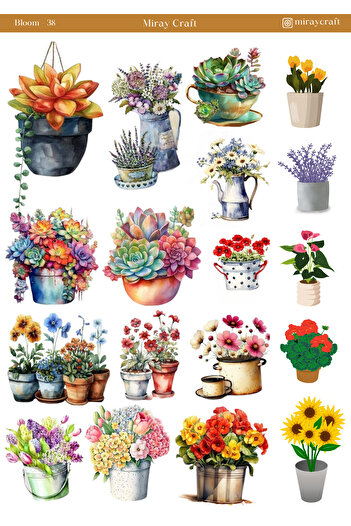 MirayDesign 1 Piece of Blooming Flowers Themed Sticker – 12X17 cm for Scrapbook, Bullet Journal, Planner