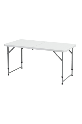 Lawazim Folding Picnic Table 120x60x75cm - White Fold-in-Half Plastic Trestle Table with Handle