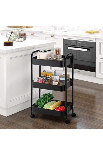 SKY TOUCH SKY-TOUCH 3-Tier Kitchen Storage Trolley on Wheels Rolling Utility Carts Mobile Storage Serving Trol