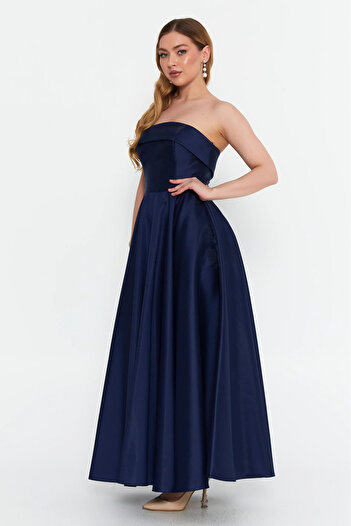DORİDORCA Women's Strapless Long Evening Dress 6068 Navy Blue