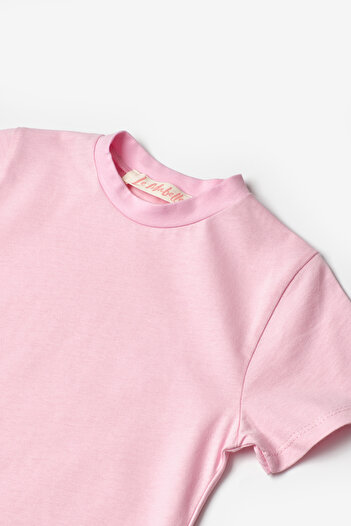 Le Mabelle Pink Combed Cotton Basic Kids T-Shirt