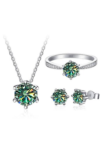 Choice 45cm 6 bluegreen Classic Wedding Jewelry Sets For Women 1carat Moissanite Diamond S925 Silver Neckla