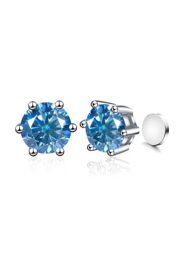 Choice 1ct x2 Royal Blue Piercing-free magnetic stud earrings six-claw 1ct moissanite earrings for women an