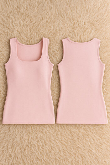 QKK Women's Square Neck Strap Cotton Lycra Combed Cotton 2-Piece Undershirt Q6K0K1T4Ka