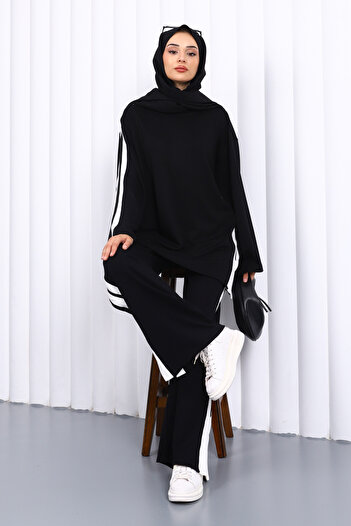 İmajButik Black Color Block Tunic Trouser Suit