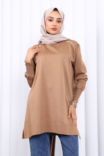 İmajButik Biscuit Shoulder Stone Cold Yarn Knitwear Tunic