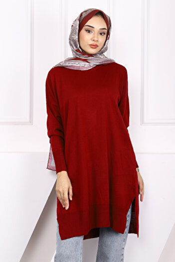 İmajButik Burgundy Mercerized Casual Knitwear Tunic
