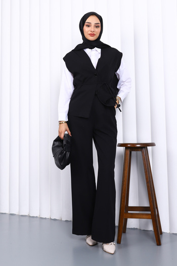 İmajButik Black Vest Pants Two-Piece Set