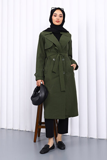İmajButik Khaki Double Breasted Collar Trench Coat