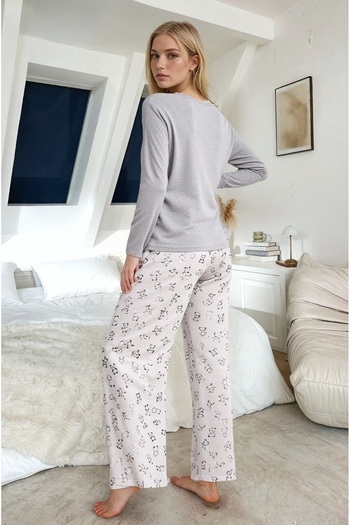 CARLA MARA Panda Baskılı Uzun Kollu Pijama Takımı