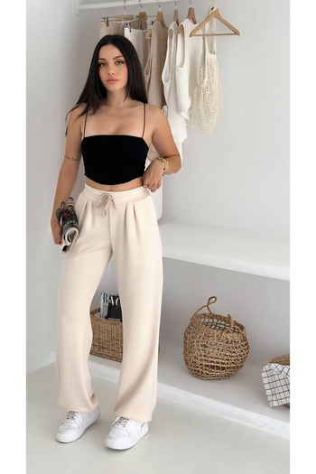Noa Noa Modal Fabric Trousers with Elastic Waist and Leg Detail