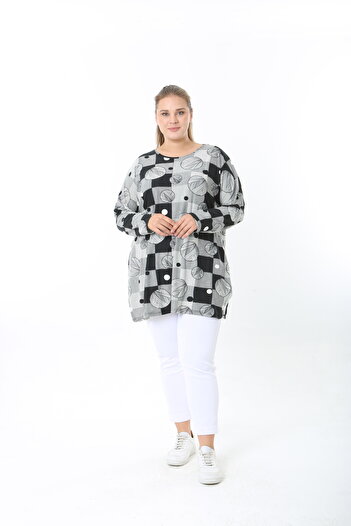 XL Modam Wool Viscose Patterned Lycra Women's Plus Size Tunic