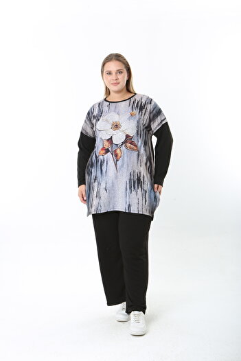 XL Modam Wool Viscose Patterned Lycra Women's Plus Size Tunic