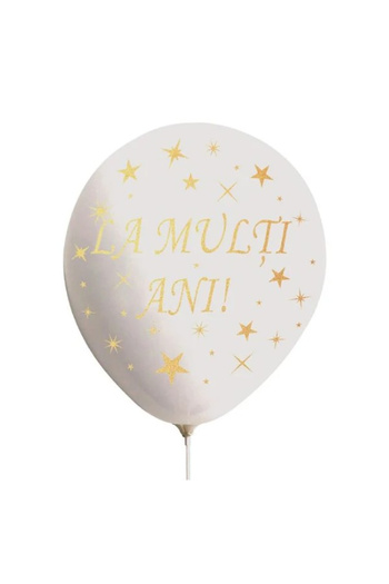 Toyska Set 10 Baloane din Latex, Model Party, La Multi Ani, 23 cm, 2.2 g, Alb