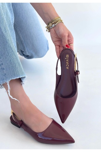 MODA55 Ummar Burgundy Patent Leather Ballet Shoes - Lisinya